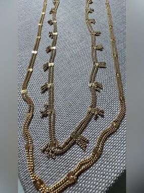 MONET Brushed Gold double necklace w tiny tassels